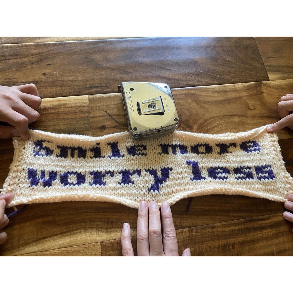 Handmade Knit Smile More Worry Less Cloth Project  No Blocking